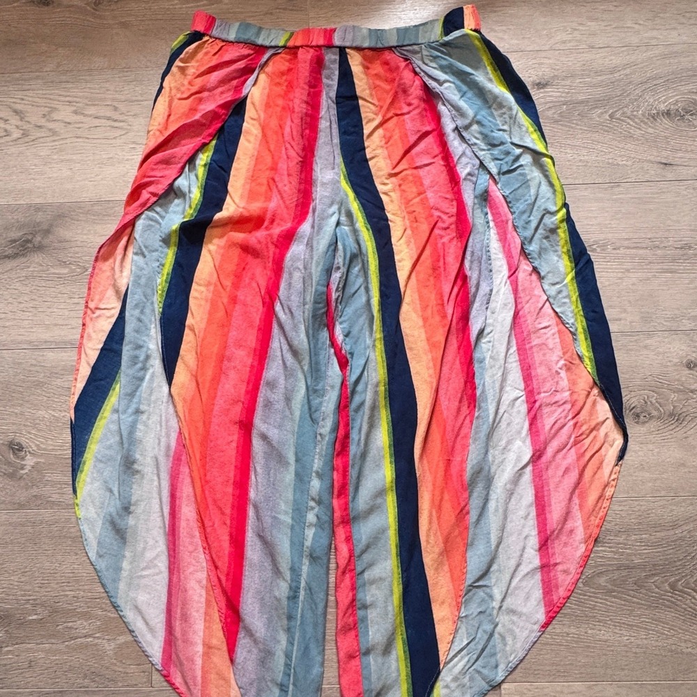 Anthropologie Carla Weeks Striped Wide Leg Tulip Split Pants Size Medium M